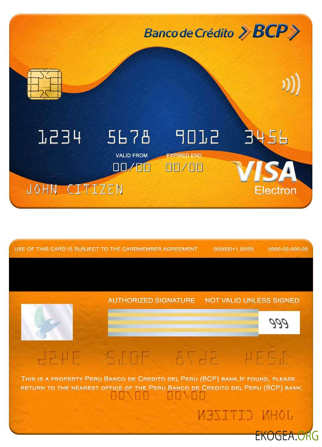 Carte électronique visa bancaire de la Banco de Credito del Peru (BCP) du Pérou